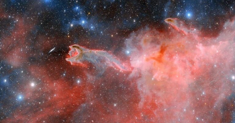 New image revealed of “ominous” cometary globule known as “God’s Hand” as massive stars tear it apart