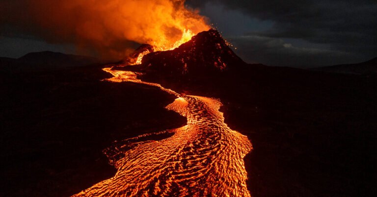 Volcano Erupts Near Fishing Town in Iceland