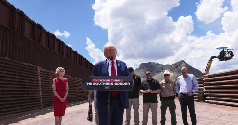 Trump visits border wall in Arizona, trades accusations with Democrats on immigration policy